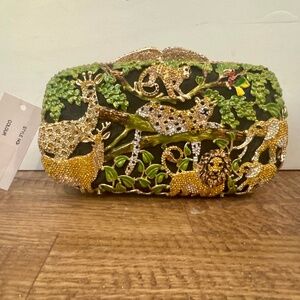 NWT Luxmob Swarovski Crystal Jungle Clutch Leopard Giraffe Purse